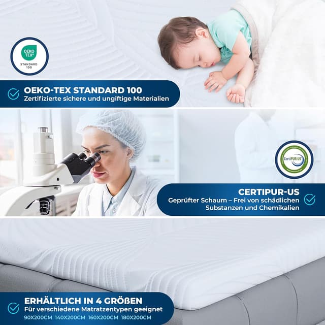 Detalle de CloudÉtoile Matratzentopper 90x200 cm Memory Foam (5 cm) mit Antirutsch-Bändern