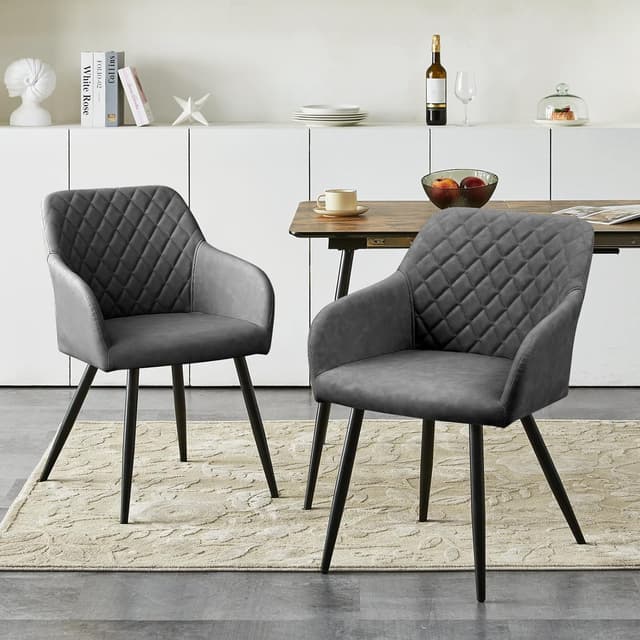 Thumbnail 6 de CLIPOP Esszimmerstühle 6er-Set mit Armlehne, Kunstlederbezug (Felsgrau) und Metallbeinen