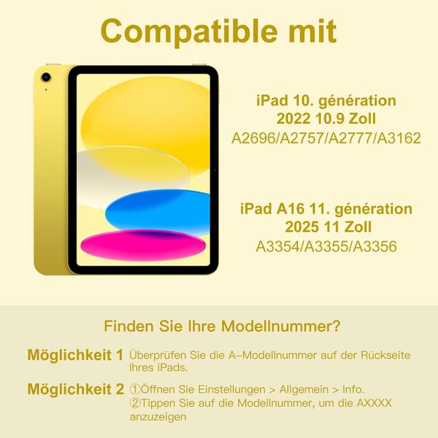 Detalle 2 de Vobafe Hülle mit beleuchteter abnehmbarer Tastatur für iPad A16 (11/10.9 Zoll, 2025/2022) – 7 Farben, magnetisch, mit Stifthalter
