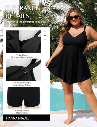 Detalle de Hanna Nikole Damen Badeanzug große Größen mit Bauchweg-Effekt, Push-up & integriertem Badeshorts