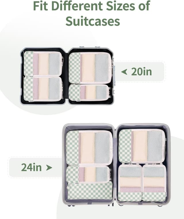 Detalle de Narwey 6-teilige Koffer-Organizer Set (Checker Mintgrün) mit Kompressions-Packing Cubes für Cabin-Travel