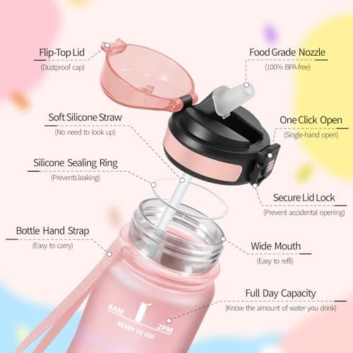 Detalle 2 de HoneyHolly Botella Agua 1 L con pajita y marcador