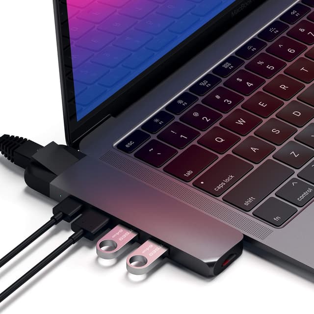 Detalle de SATECHI Adattatore Hub Pro Type-C con Ethernet Gigabit, HDMI 4K e USB-C PD per MacBook Pro/Air M2/M1 (grigio siderale)