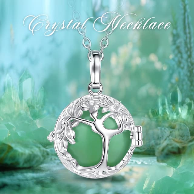 Thumbnail 6 de INFUSEU Lebensbaum-Kette mit austauschbaren Steinen – Anhänger mit Malachit, Obsidian, Karneol, Türkis, Amethyst & mehr