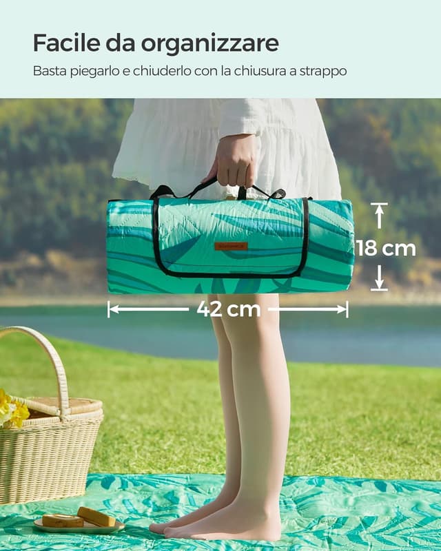 Thumbnail 6 de SONGMICS Coperta Picnic 200 x 200 cm pieghevole impermeabile a 4 strati con fondo in alluminio GCM001C02