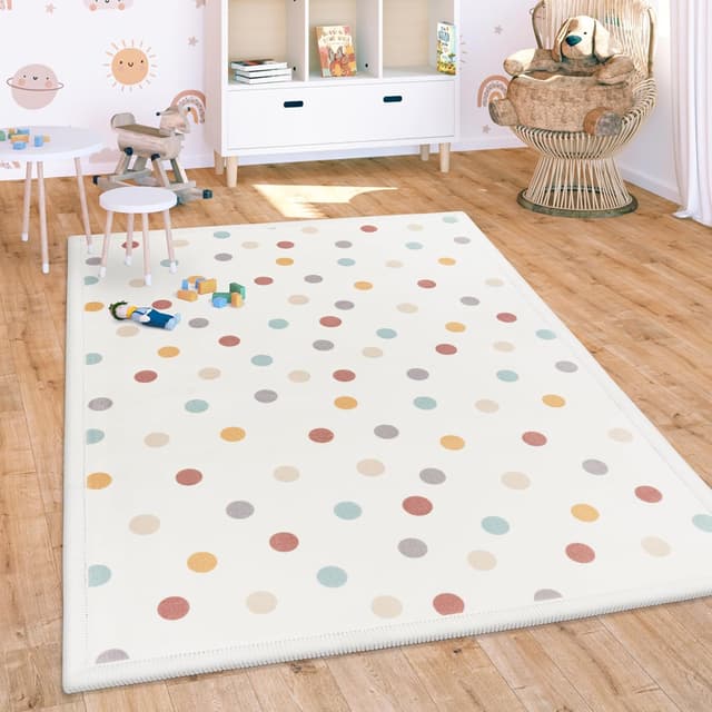 Detalle de Paco Home tapis de chambre enfant 80 x 150 cm antidérapant arc-en-ciel motif animal pois, multicolore