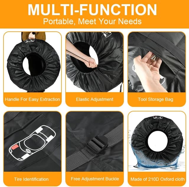 Detalle 2 de Adiwo Car Spare Tyre Covers 4 Pack (19–23 IN tyre bag set) – waterproof wheel protection covers