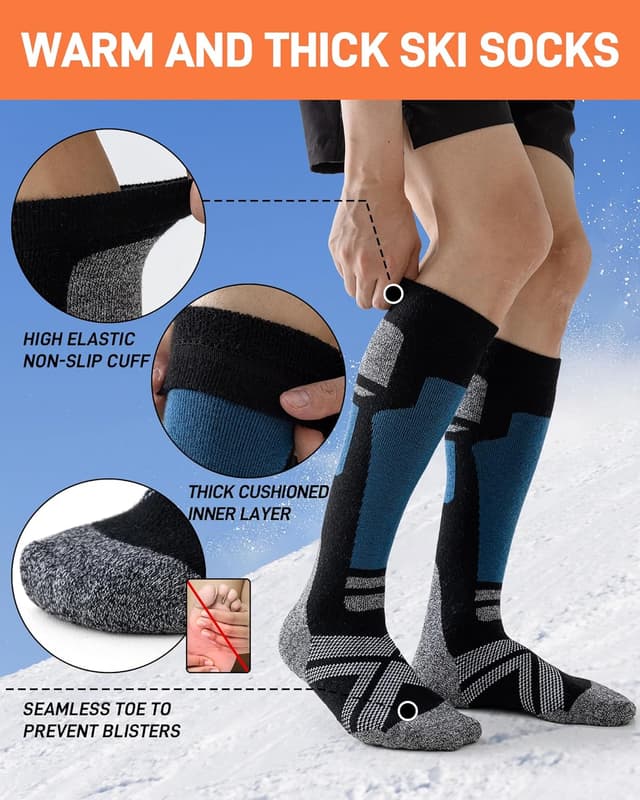 Detalle de Niorasen Merino Wool Ski Socks (Unisex) – 2 Pairs Thermal Knee-High for Winter Sports