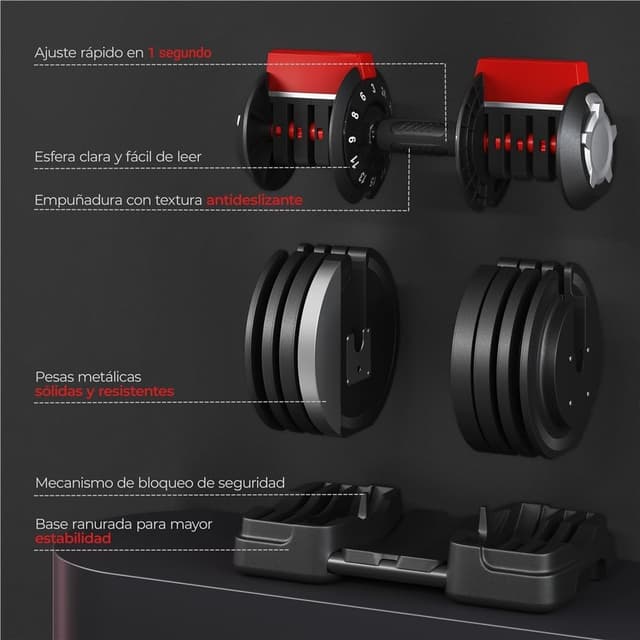 Thumbnail 6 de Yaheetech Mancuerna ajustable 12 en 1 con base 🏋️♂️
