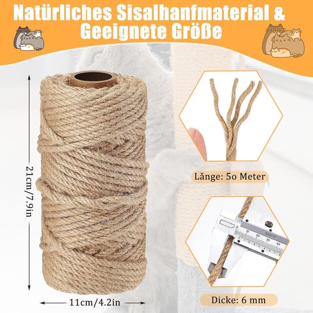 Thumbnail 1 de YeaHapiday Sisal Rope 50m 6mm for cat scratching post 🐱