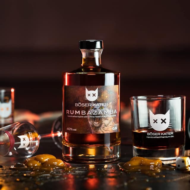 Detalle de RUMbazamba Böser Kater Caramel-Toffee Rumbazamba, 0,5 l mit 40% vol – handgemacht in kleiner Auflage