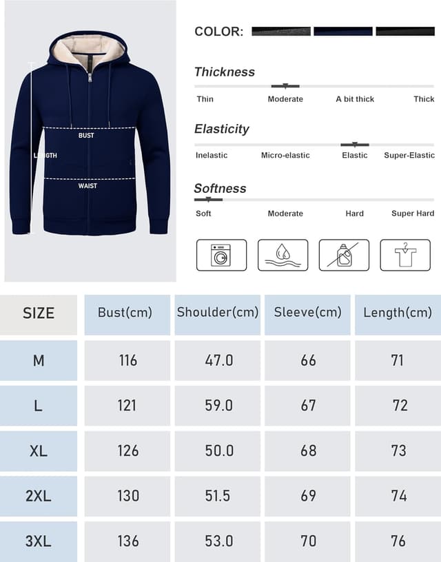 Thumbnail 6 de Veste polaire à capuche MoFiz pour homme en sherpa, fermeture éclair et poches zippées (M-3XL)