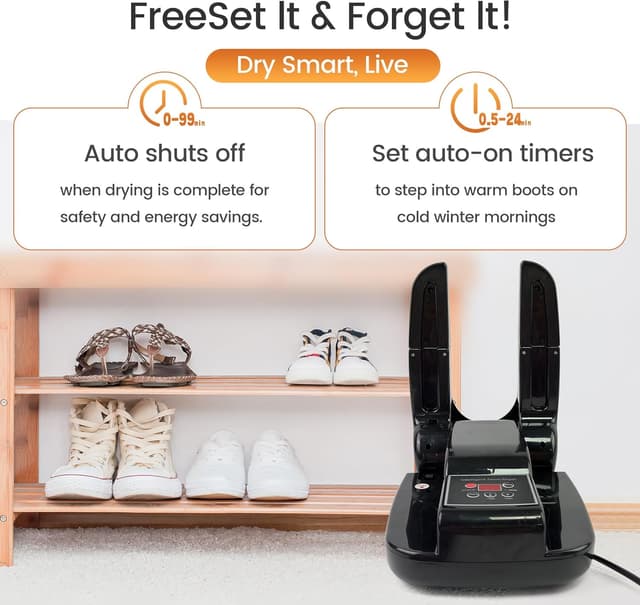 Detalle 2 de MBSM Electric Shoe Dryer & Ozone Deodorizer with Digital Timer (Black) – foldable portable boot, glove and sock dryer