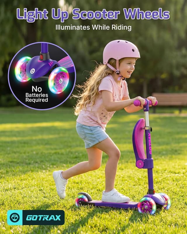 Detalle de GOTRAX KS3 Kids Kick Scooter with LED Lighted Wheels, Adjustable Height & Removable Seat (Ages 2–8, up to 110 Lbs)