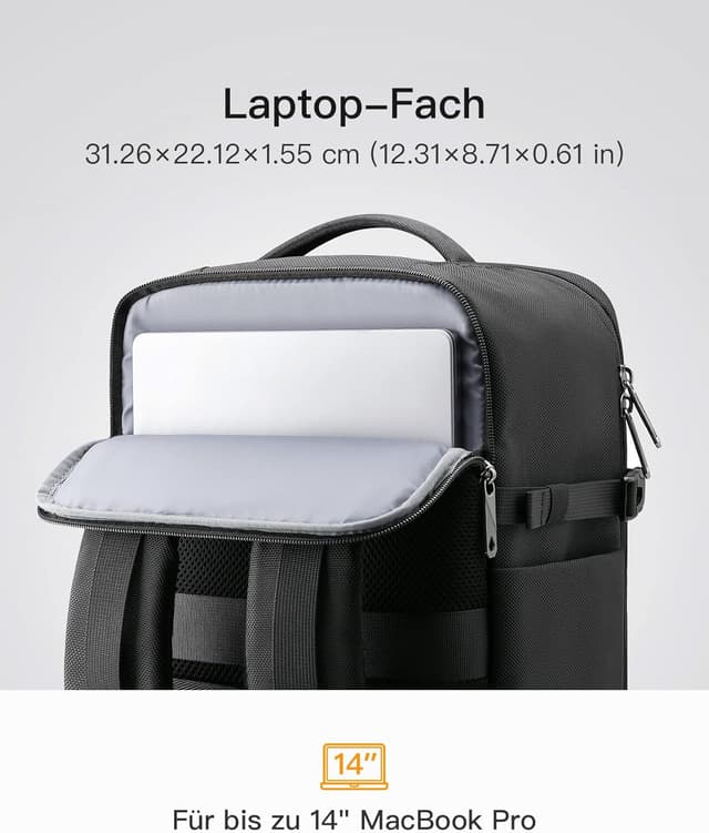 Detalle de Inateck 20L Ryanair Handgepäck 40 x 25 x 20 cm Reiserucksack mit Laptopfach und Trolley-Gurt