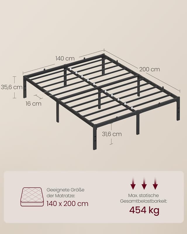 Thumbnail 6 de VASAGLE Doppelbettgestell RMB134B01 (140 x 200 cm) mit Unterbettaufbewahrung