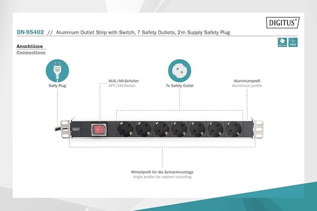Detalle 2 de DIGITUS Regleta 19" 7 tomas 1U 4000W 🔌