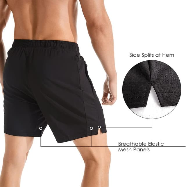 Detalle de Gerlobal Men’s 7" Athletic Running Shorts with Zipper Pockets (Lightweight, Quick-Dry)