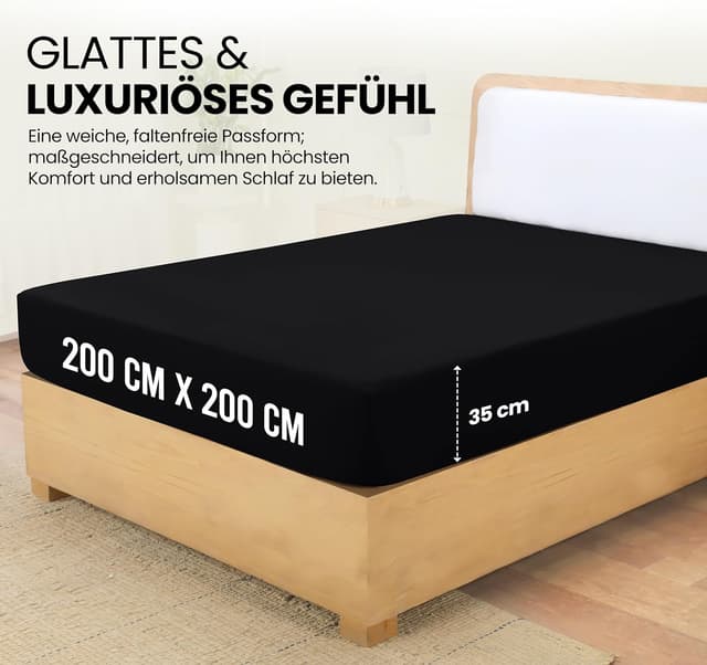 Detalle 2 de Utopia Bedding Spannbettlaken 200x200 cm, schwarz – gebürstete Polyester-Mikrofaser (35 cm Taschentiefe) mit OEKO-TEX Zertifizierung