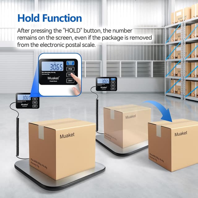 Detalle de Balance de colis numérique 200 kg/10 g avec écran LCD, fonction Hold/Tare (portable, transport facile)