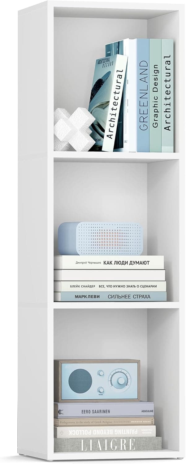 Detalle de VASAGLE Libreria a 3 ripiani aperta LBC433W01, bianco nuvola (24 x 30 x 94,8 cm)