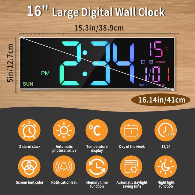 Thumbnail 2 de Maxstar 16.2 inch digital wall clock with RGB colours