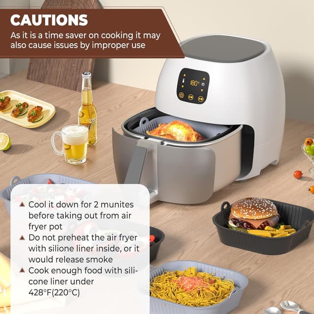 Thumbnail 6 de Diboniur Teglia per friggitrice ad aria 5-8L con 2 tappetini in silicone (nero e grigio), per airfryer, microonde e forno