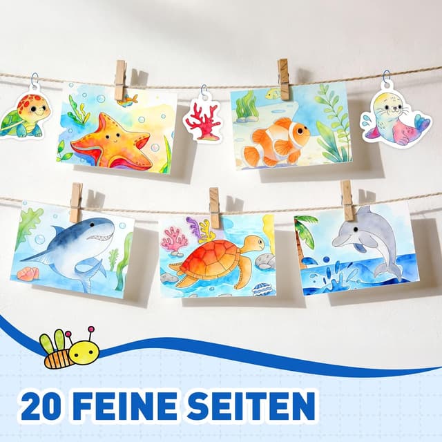 Detalle de YPLUS Wassermalbuch für Kinder ab 3–6 Jahre – Meerestiere mit Wasserfarben, 8 Farben & Wasserpinsel