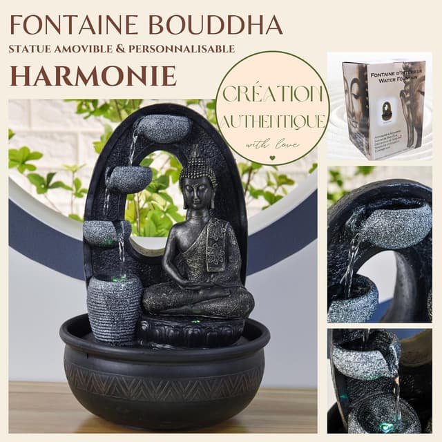 Detalle 2 de Fontaine d’intérieur Bouddha Harmonie Zen’Light (40 cm) avec 2 LED colorées et pompe silencieuse