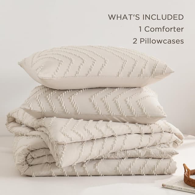 Thumbnail 6 de Andency Queen Comforter Set Beige (Queen Size, 3-Piece Boho/Cream Neutral Bedding)