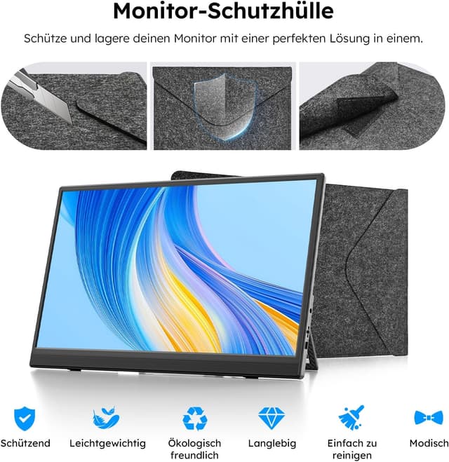 Detalle de Dopesplay Portable Monitor 15,6 Zoll (1080P) mit Lautsprecher & einstellbarem Ständer – ultradünnes USB‑C/HMDI Zusatzdisplay