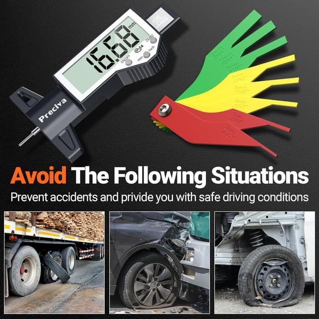 Thumbnail 6 de Preciva Tyre Tread Depth Gauge & Brake Pad Measuring Tool Kit (Large Screen, 0.01mm accuracy)