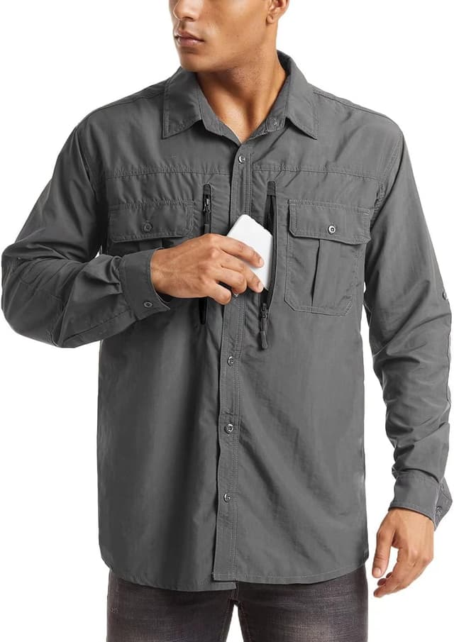 Detalle 2 de MAGCOMSEN Men’s UPF 50+ Sun Protection Long Sleeve Shirts for Hiking, Fishing & Safari
