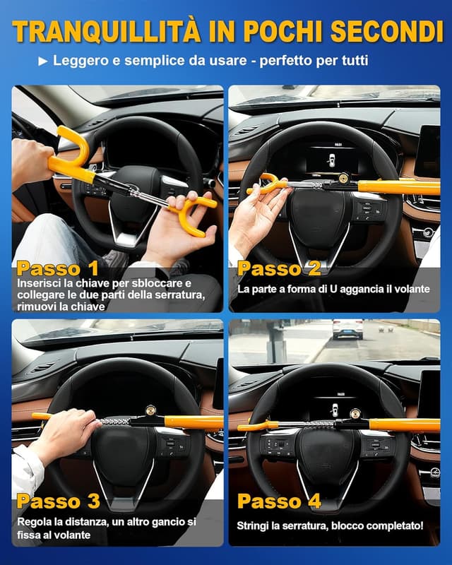 Thumbnail 5 de Tevlaphee Blocco volante antifurto regolabile 3 chiavi 🔒