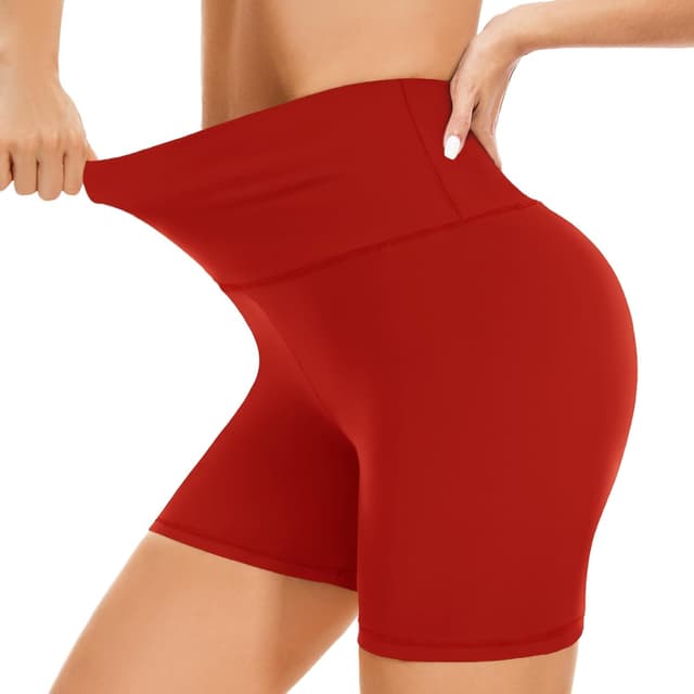 Detalle de BLONGW high-waisted cycling shorts for women with tummy control – black gym & running biker shorts