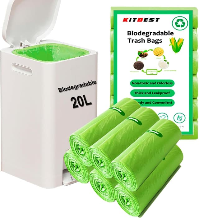 Detalle de Kitbest Biodegradable Bin Bags Liner 120pcs (20L) – Compostable Food Waste Caddy Liners, 50 x 60cm
