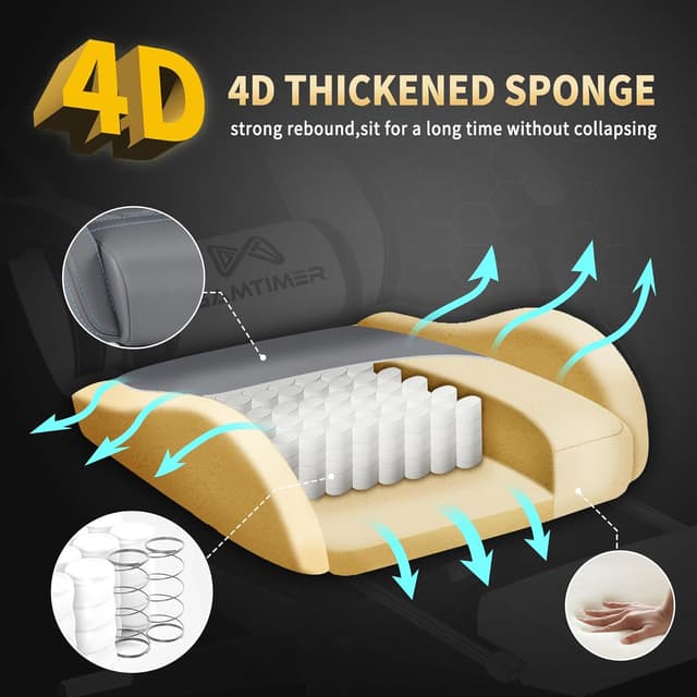 Detalle de Gamtimer Gaming Chair (Grey) — High-Back Office Chair With Footrest, Lumbar Support & 400 lbs Weight Capacity