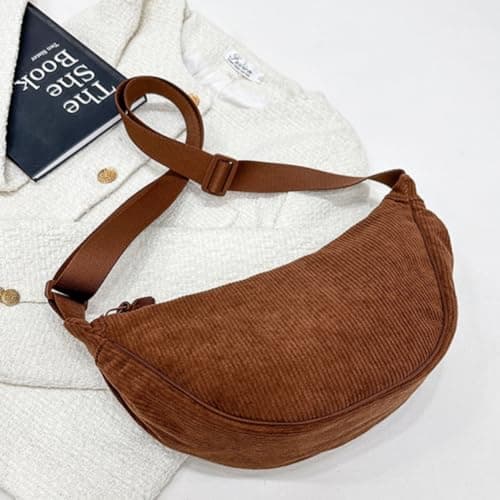 Detalle de Aucuu bolso bandolera para mujer de media luna impermeable (nailon) en marrón