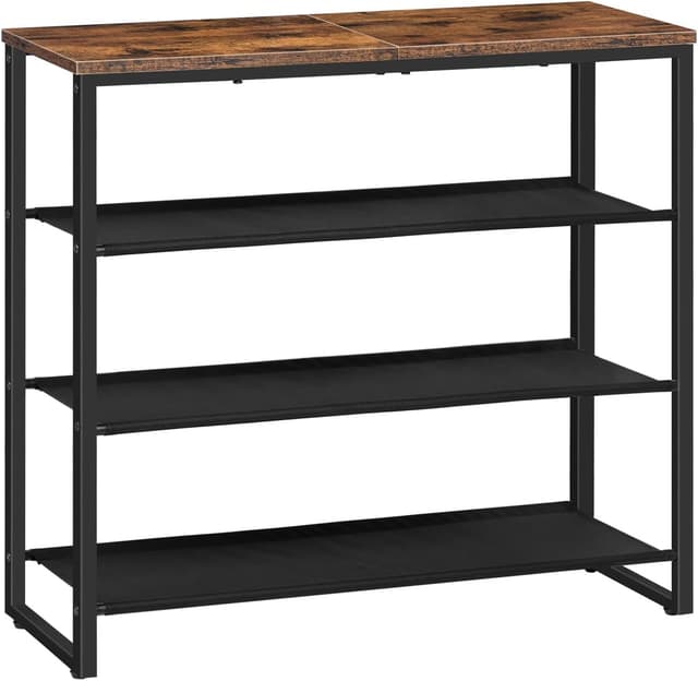 Detalle de HOOBRO Scarpiera a 4 ripiani EBF47XJ01G1 in tessuto Oxford (12-16 paia), marrone vintage