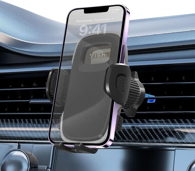 Detalle de YISH Porte téléphone voiture avec rotation 360° et fixation sur aérations (iPhone, Samsung, Google, etc.) – Noir