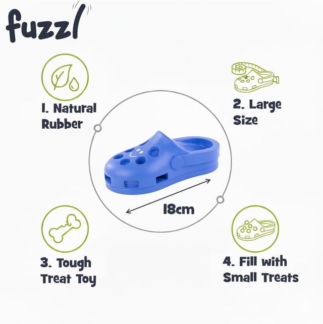 Detalle de Fuzzl Clog Treat Toy for Dogs – natural rubber interactive enrichment feeder (blue)