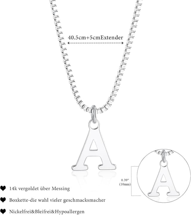 Detalle de Esmoly Iniziale Collana Donna Oro 14K Choker con lettera A-Z (16+2 inches) idea regalo