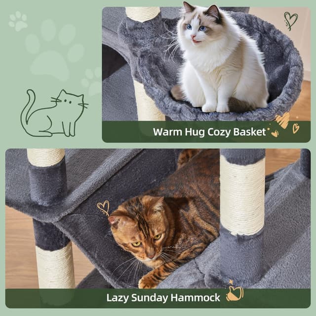 Detalle de Taoqimiao 180cm Large Cat Tree (MS034G) with 9 Scratching Posts, Hammock & Wide Condo