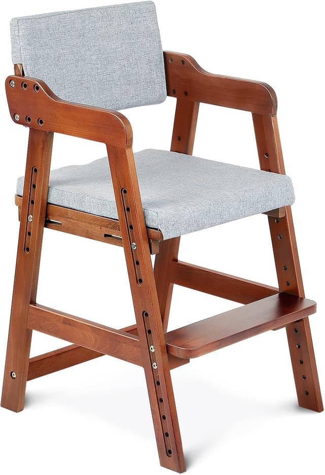 Detalle de Ezebaby Hochstuhl höhenverstellbar aus Buchenholz (Nussbaum-Optik), für Kinder von 3 bis 12 Jahren bis 90 kg