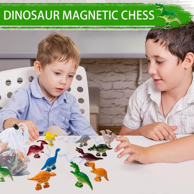 Detalle 2 de CWENDANER Magnetisches Dinosaurier-Schachspiel für Kinder ab 3 Jahren (20 magnetische Dino-Figuren, Seilring & Beutel)