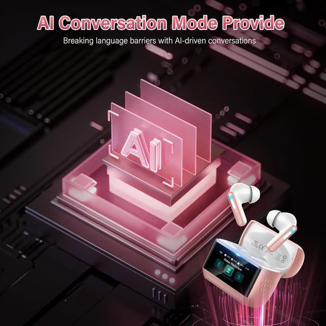 Detalle de ZYHKON AI Écouteur Traducteur instantané 164 langues (ANC/ENC) rose – écran tactile LED, appels & musique
