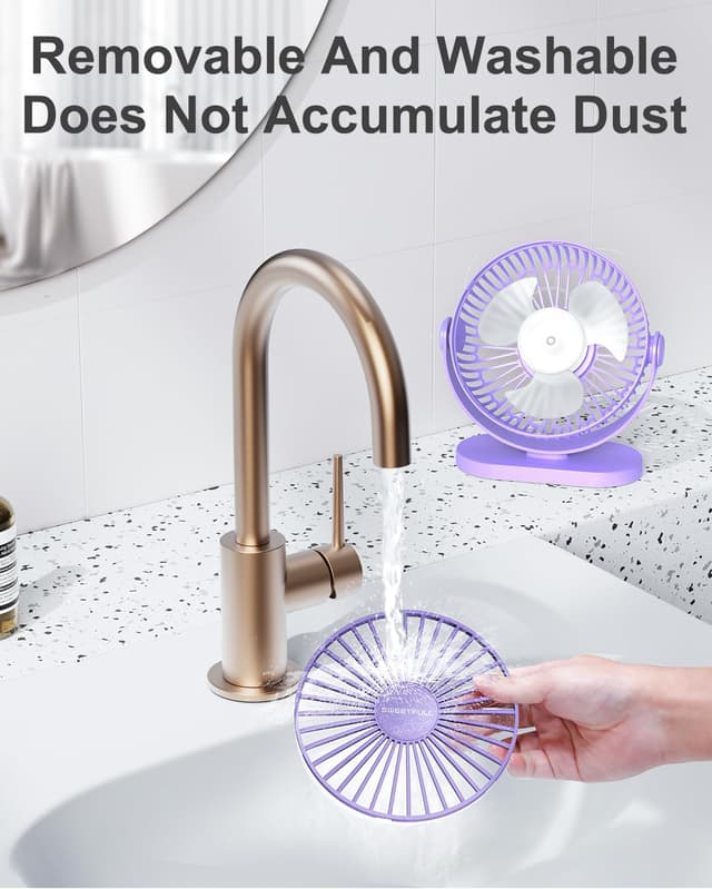 Detalle de SWEETFULL USB Desk Fan – 3-speed silent mini fan with 360° adjustable head (Purple)