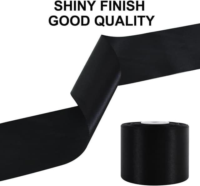 Detalle 2 de TONIFUL breites schwarzes Satinband (5,1 cm x 22,8 m) – einseitig glänzend, für Deko, Schleifen und Geschenkverpackung