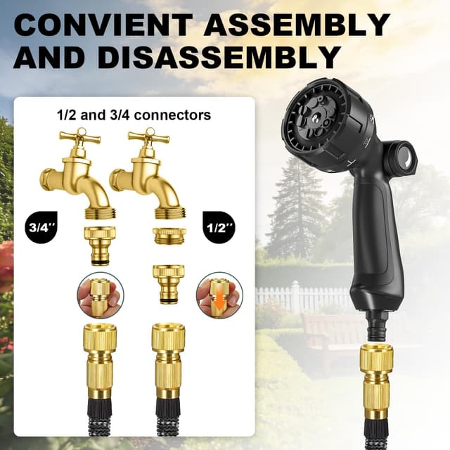 Detalle de Tuyau d’arrosage extensible ULTTY 30 m avec 10 modes, adaptateurs 1/2" et 3/4