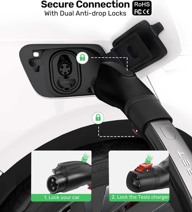 Detalle de Zanch Tesla to J1772 Adapter (NACS to J1772) for Level 2 Charging, 60A/250V AC, Black